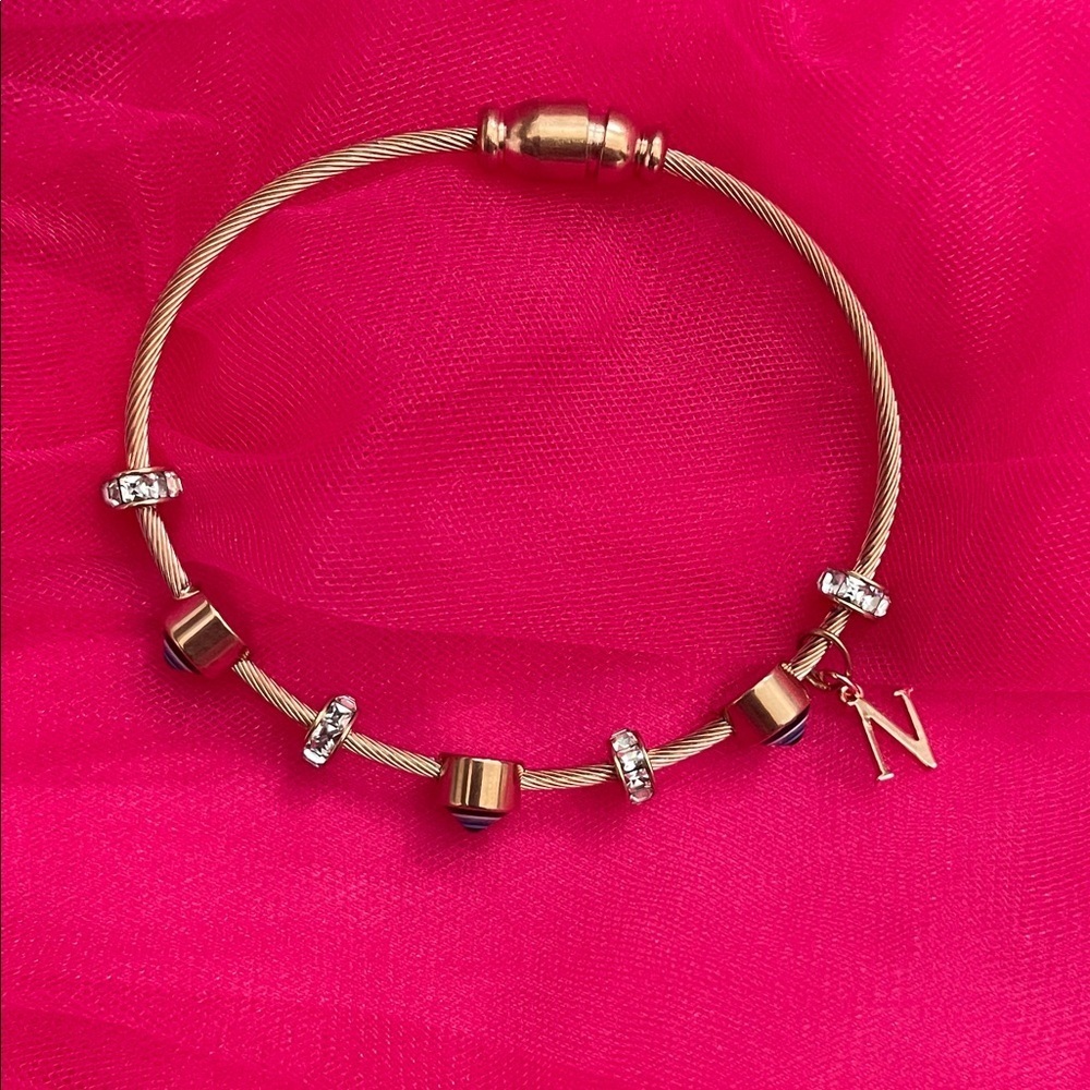 Gold letter N evil eye Charm Bracelet